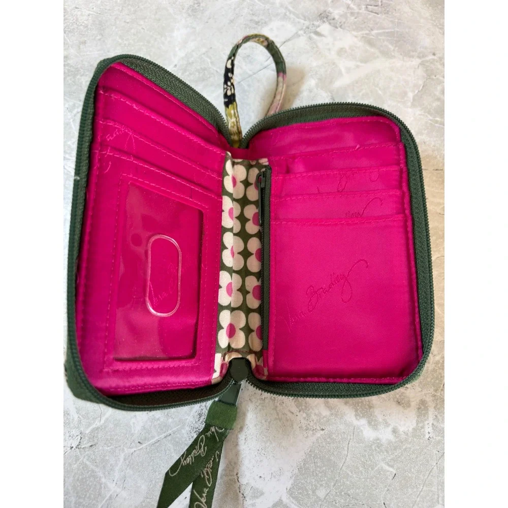 Vera Bradley All In One Crossbody Wallet Wristlet Green Pink Floral Quilted - Picture 4 of 8